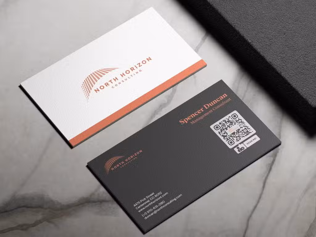 vCard QR code on a north horizon business card