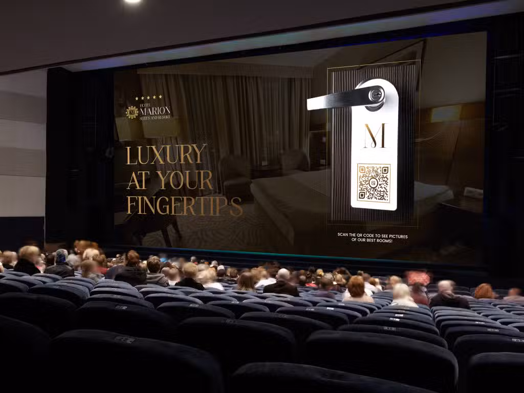 a luxury at your fingertips post on a cinema advert with a qr code for a hotel