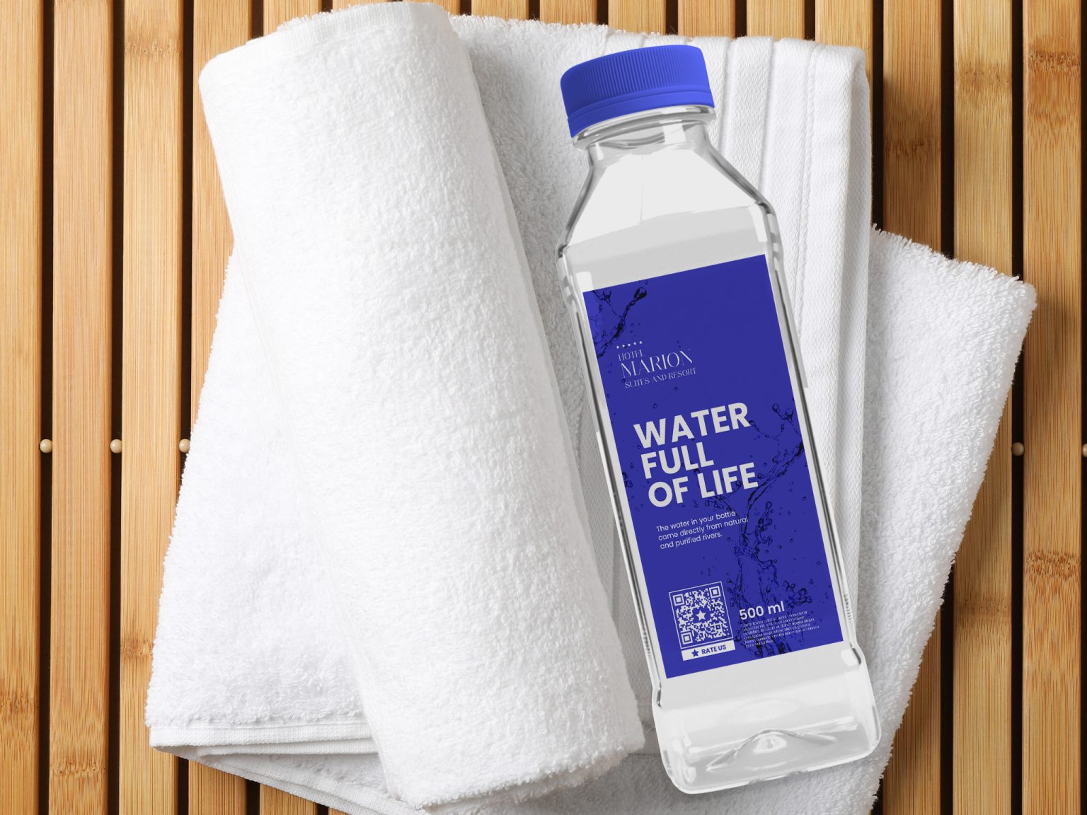Feedback QR Codes on a water bottle on a towel