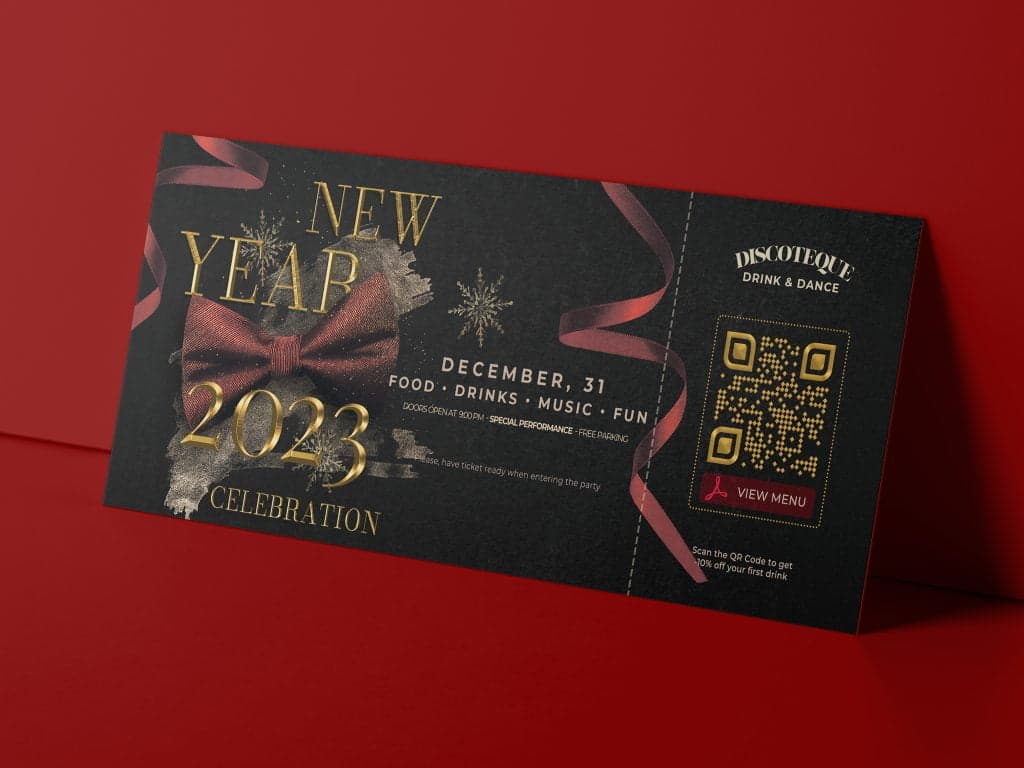 QR codes for new years on a ticket