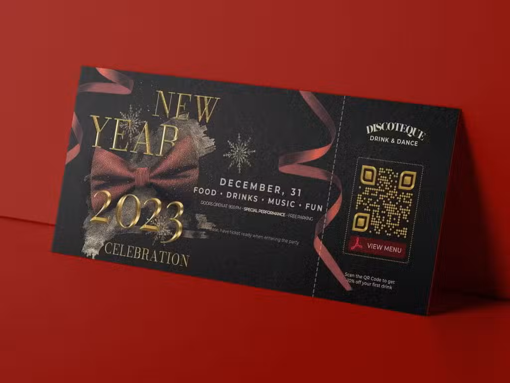 QR codes for new years on a ticket