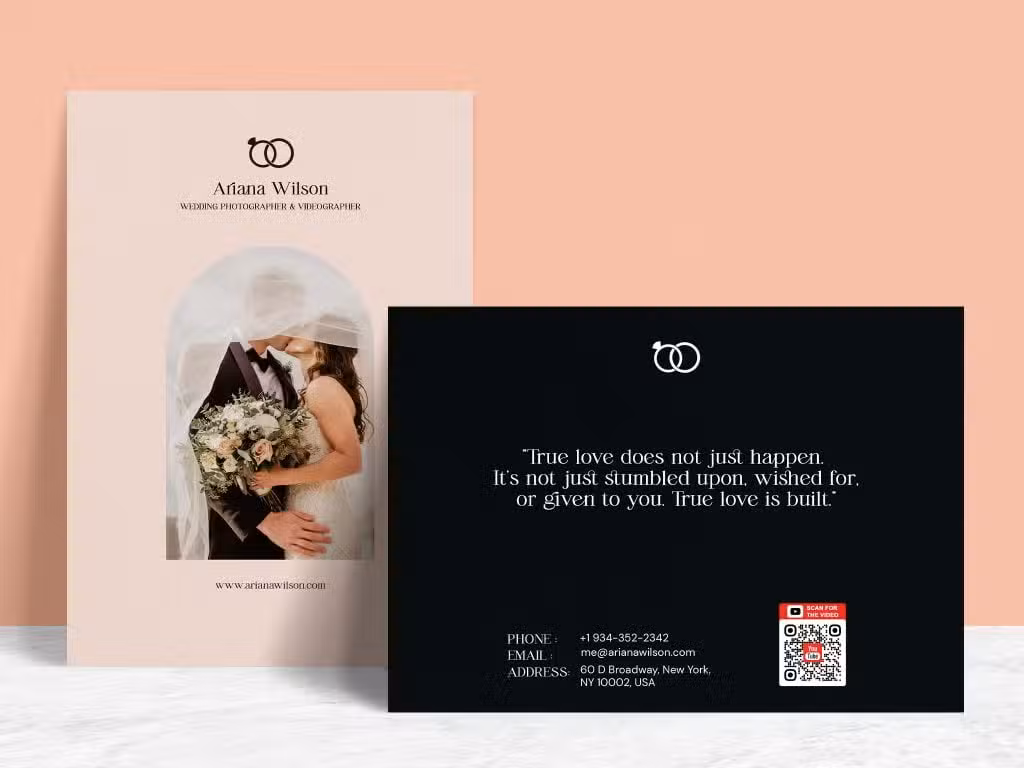 Códigos QR en la papelería de un estudio de fotografía de bodas