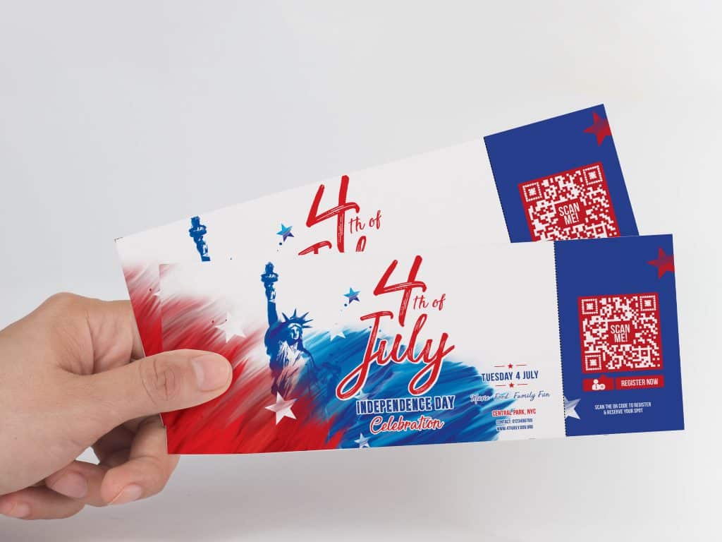 static QR code on a ticket for Registration to a 4th of july event