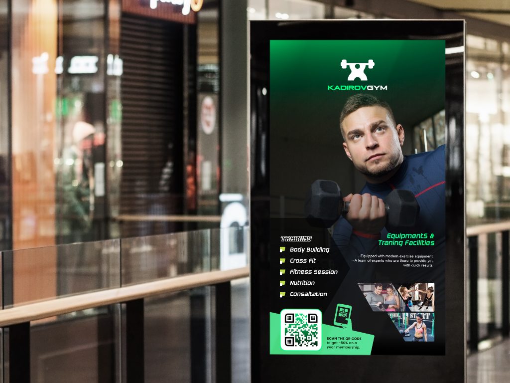 a gym qr code on a poster with a green and black design