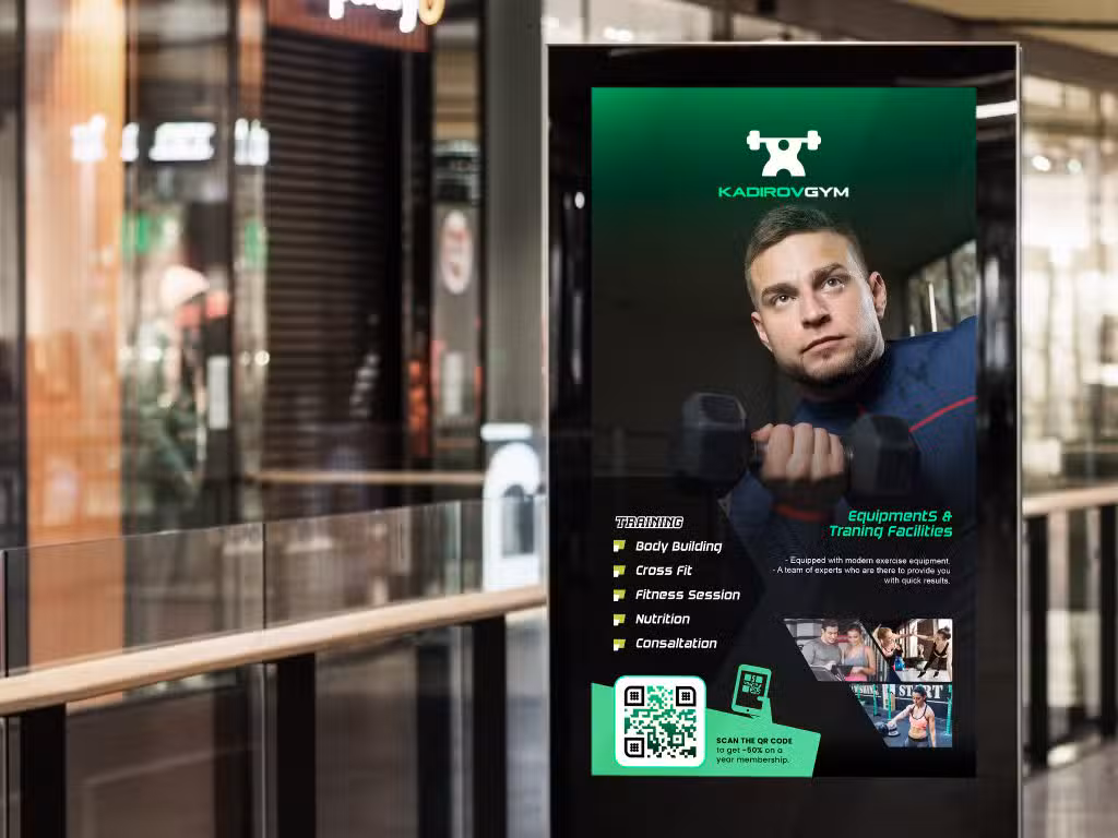 a gym qr code on a poster with a green and black design