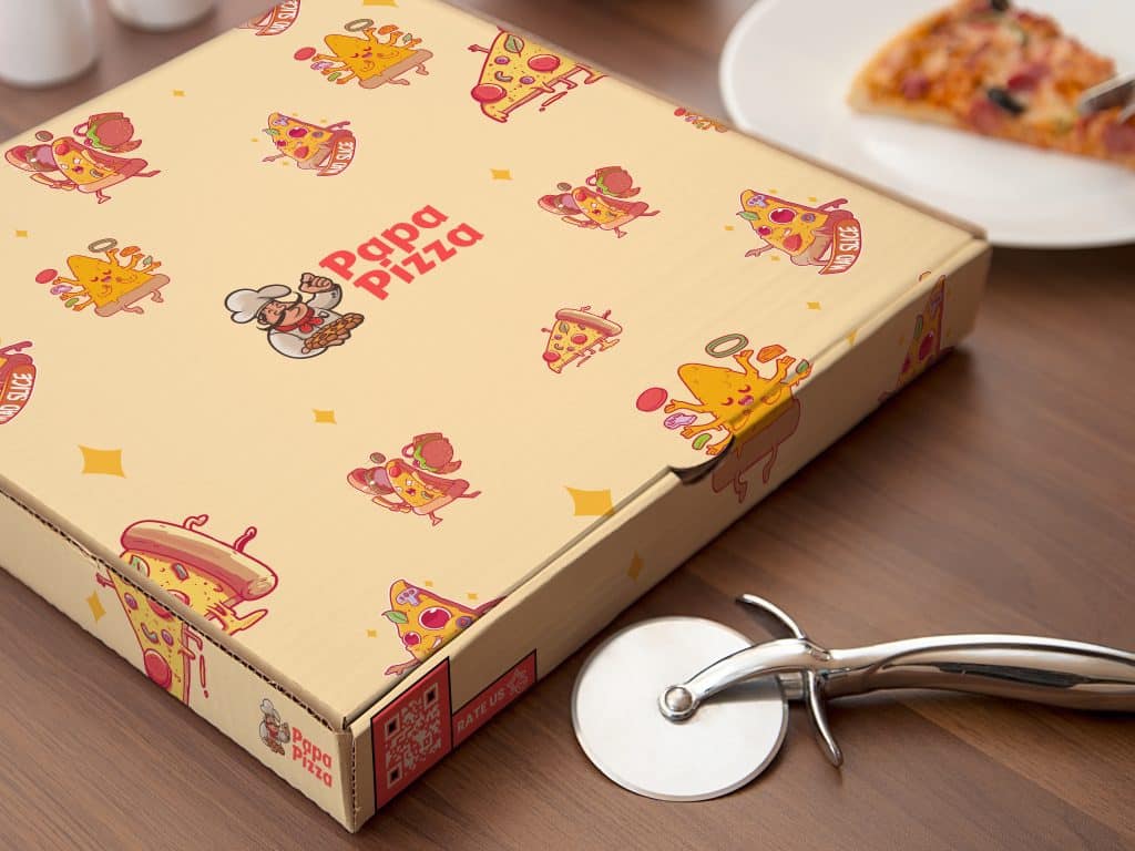 a qr code on the side of a pizza box