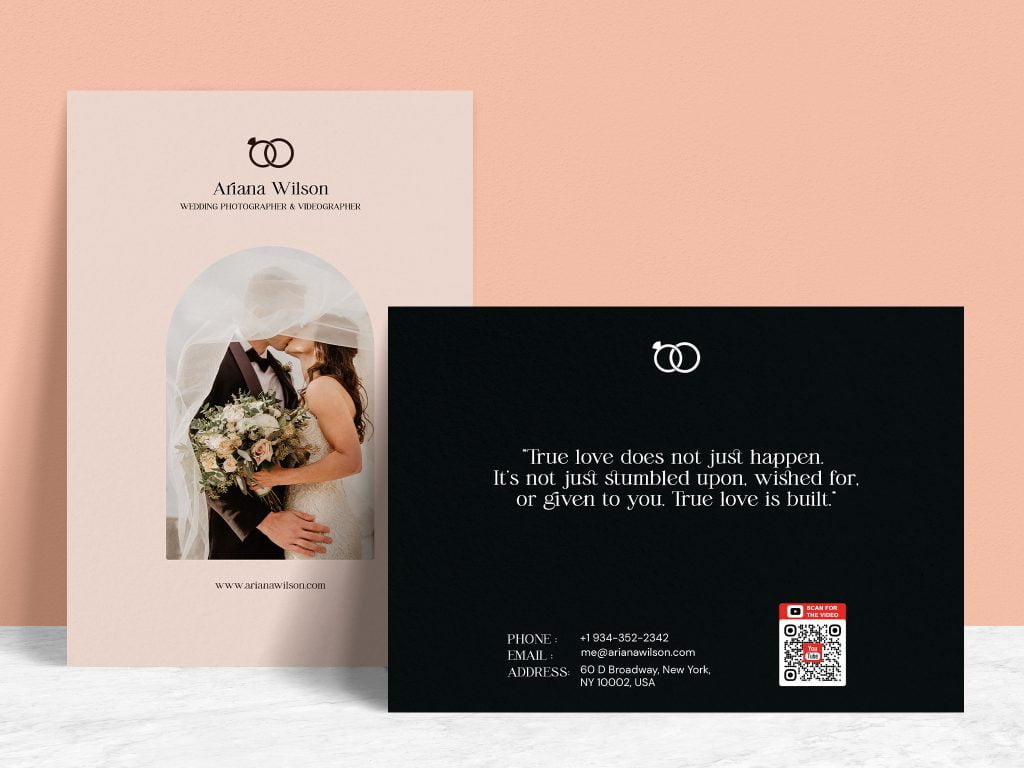 a youtube QR code for Photographers and Videographers on the back of a card for weddings