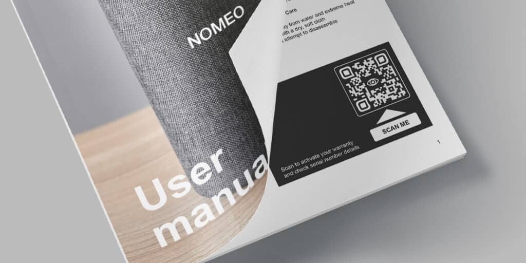 a user manual with a qr code with serial number