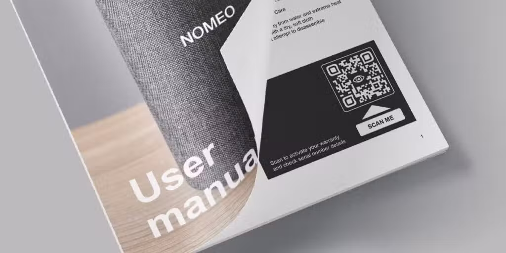 a user manual with a qr code with serial number