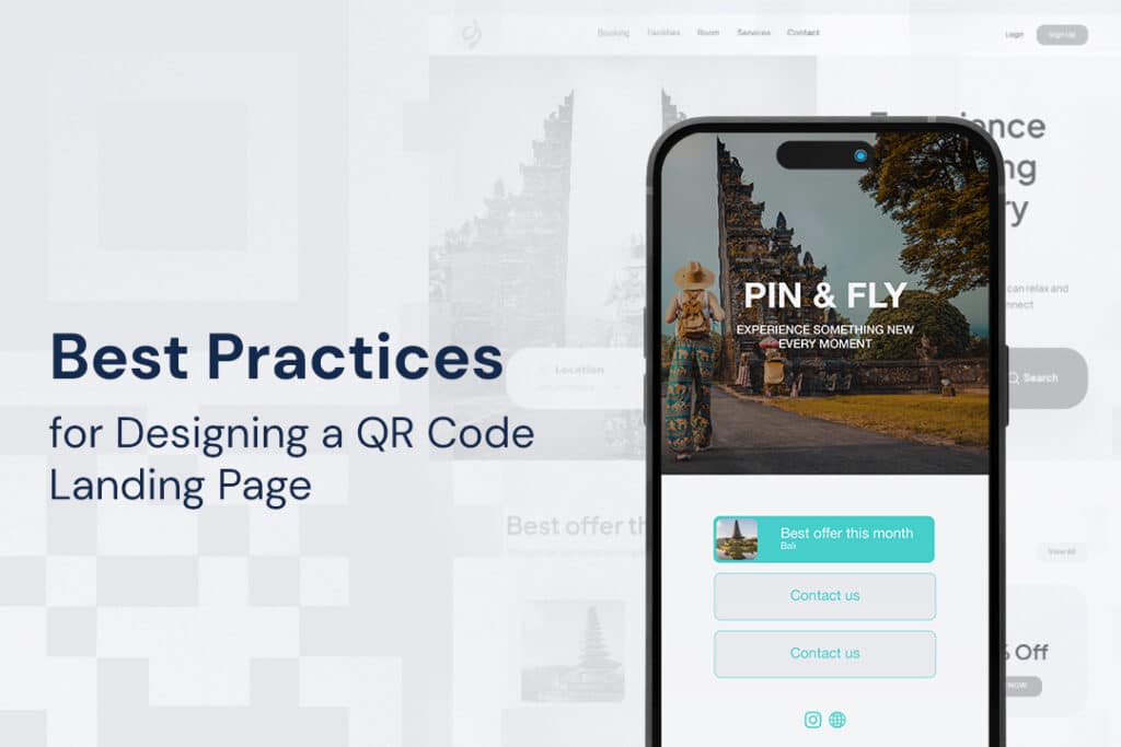 qr code landing page design on mobile phone screen with someone traveling