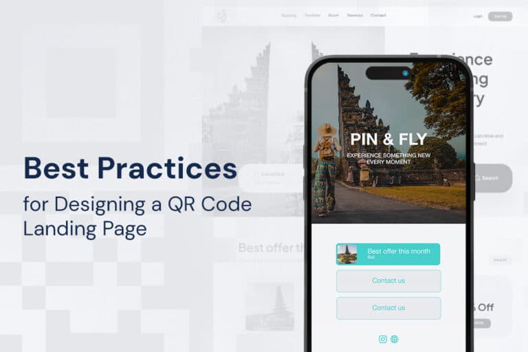 qr code landing page design on mobile phone screen with someone traveling
