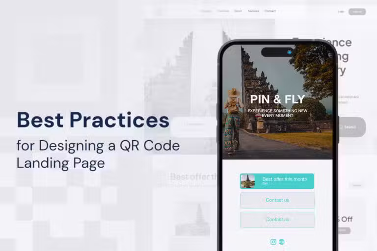 qr code landing page design on mobile phone screen with someone traveling