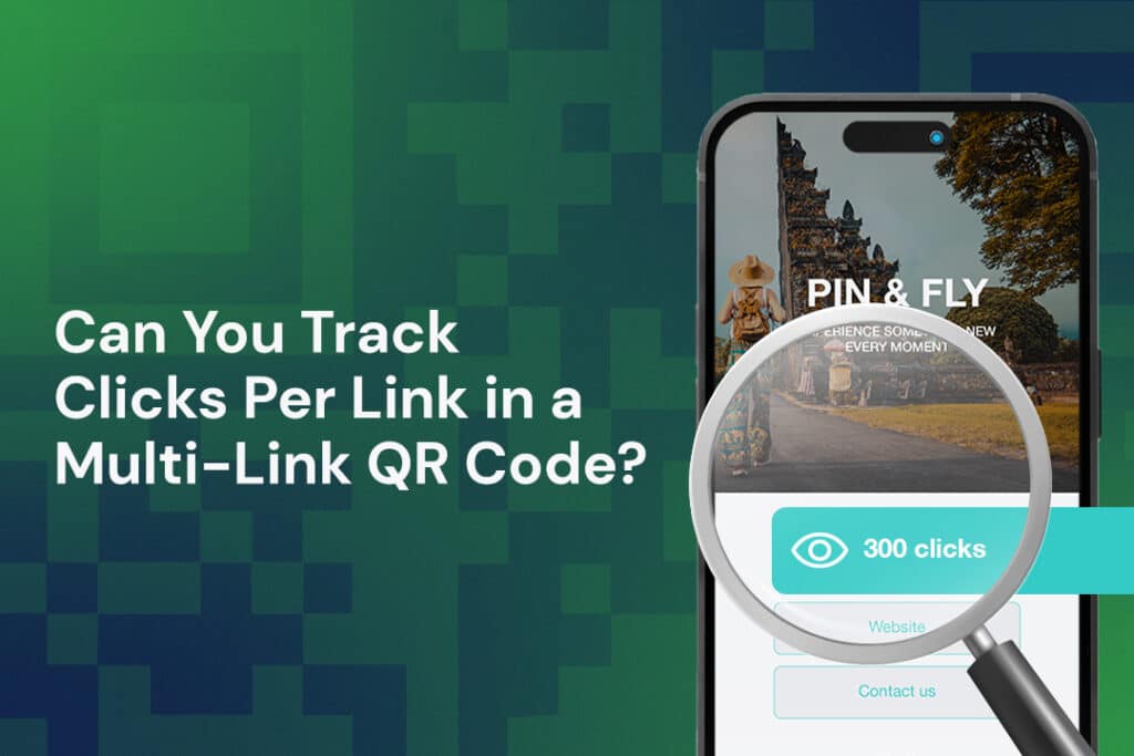 a magnifying glass over a cell phone that says 300 clicks and someone traveling