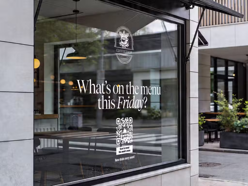 qr code on a window of a coffee shop