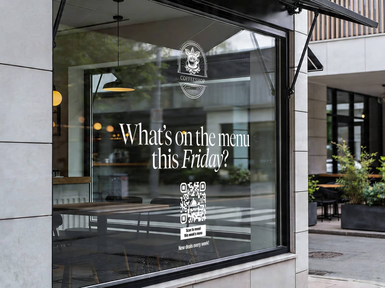 qr code on a window of a coffee shop