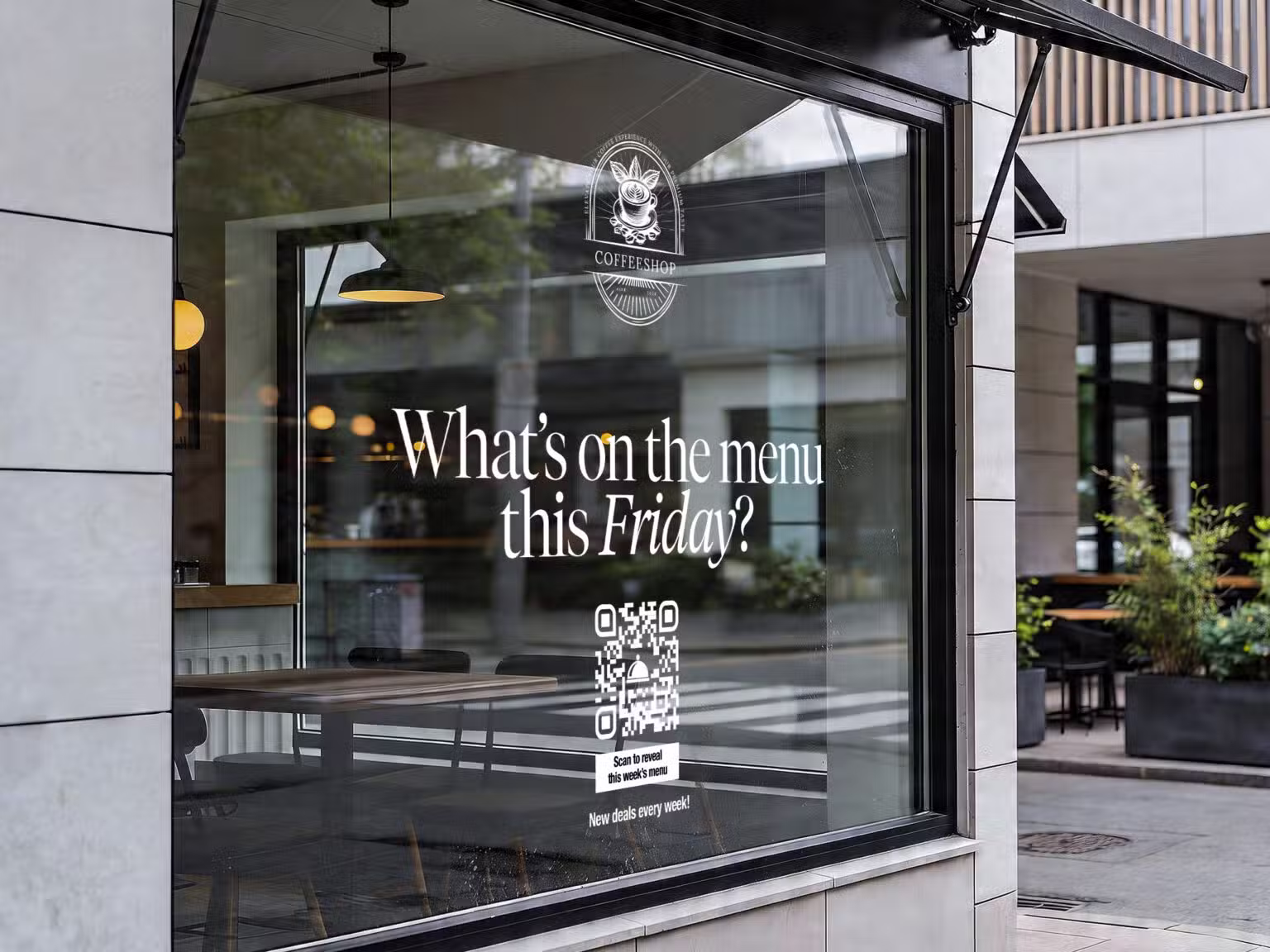 code QR sur la vitrine d'un café