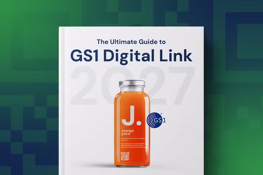 an orange juice bottle with a qr code to a GS1 digital link