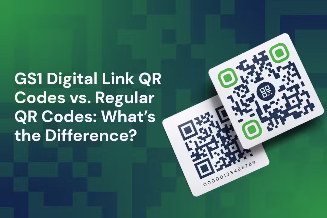 a green thumbanil for a blog that asks, what's the difference between GS1 Digital Link QR Codes and regular qr codes?