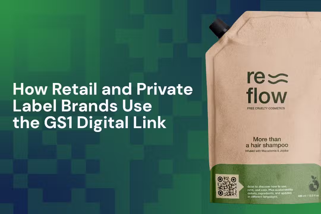 a thumbnail with a shampoo refill that says how retail and private label brands use the gs1 digital link