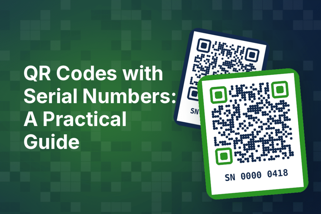 a thumbnail that says, "qr codes with serial numbers: a practical guide" in green with qr codes on it