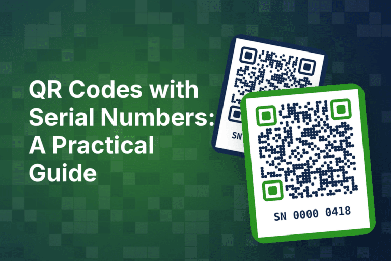 a thumbnail that says, "qr codes with serial numbers: a practical guide" in green with qr codes on it